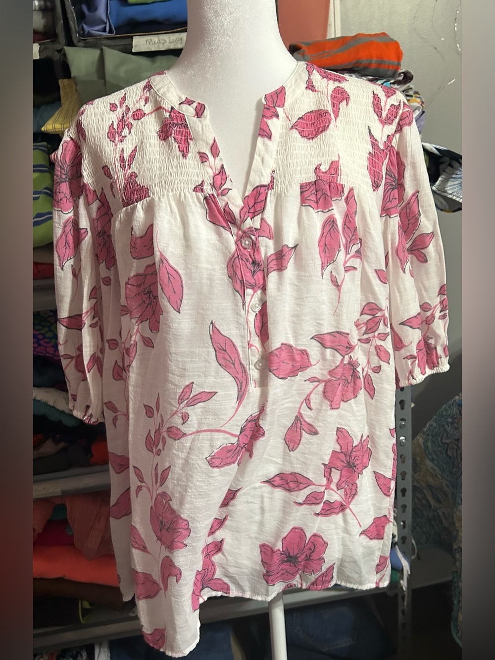 Cato White Tunic with Pink Floral Print Suze XL